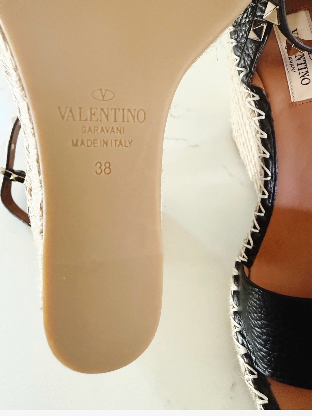 Valentino Garavani Black Leather Studded Espadrille Wedge Sandals - Picture 8 of 8